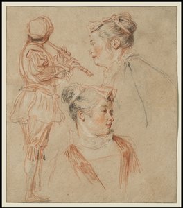 Bir Flütçü ve İki Kadının Çalışmaları, c.1717 by Jean Antoine Watteau