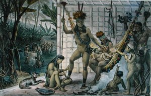 Bir Camacan Kızılderili Şefinin Ailesi Festivale Hazırlanıyor, Jean-Baptise Debret (1768-1848) tarafından Paris