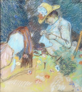 Madame Guillaumin Dikiş, 1888 (kağıt üzerinde pastel) by Jean Baptiste Armand Guillaumin