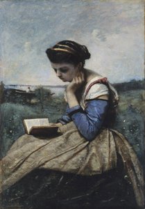 Bir Kadın Okuma by Jean Baptiste Camille Corot