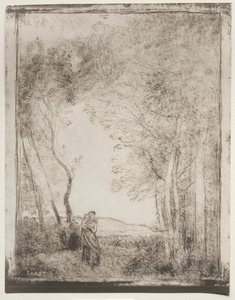 Bir Ormanın Girişinde Genç Bir Anne by Jean Baptiste Camille Corot