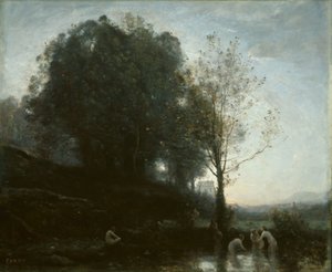 banyo perileri ve çocuk by Jean Baptiste Camille Corot