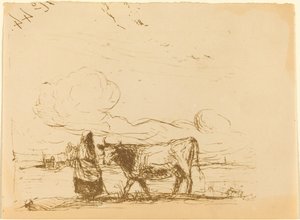 İnek ve Bekçisi by Jean Baptiste Camille Corot