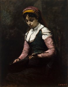 Mandolinli kız by Jean Baptiste Camille Corot