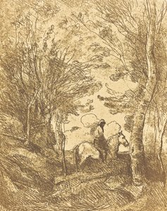Ormanda Süvari, Büyük Plaka Le Grand Cavalier sous bois, c. 1854. by Jean Baptiste Camille Corot