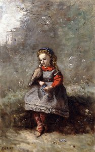 Mll. Bir Güvercin tutan Leotine Desavary, 1872 by Jean Baptiste Camille Corot