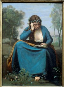 Çiçeklerle Taçlandırılan Okuyucu veya İlham Perisi Virgile tarafından Tablo Camille Corot (1796-1875) 1845 Dim. 0,45x0,34 m by Jean Baptiste Camille Corot