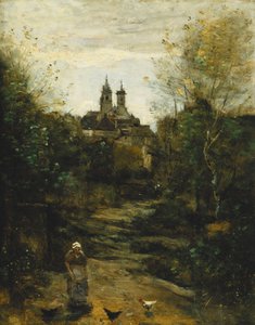 Semur, Kiliseye Giden Yol; Semur, Le Chemin de l "Eglise, c. 1855-1860 ve 1872-1873 by Jean Baptiste Camille Corot