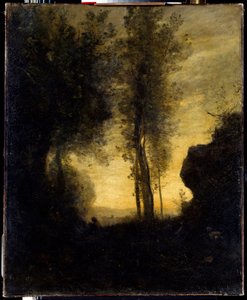 Bir açıklıkta oturan keçi flüt çalıyor. Camille Corot