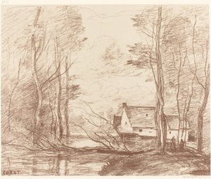 Douai Le Moulin de Cuincy yakınlarındaki Cuincy Değirmeni, pres Douai, 1871. by Jean Baptiste Camille Corot