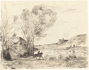 Sazlıktaki Binici by Jean Baptiste Camille Corot