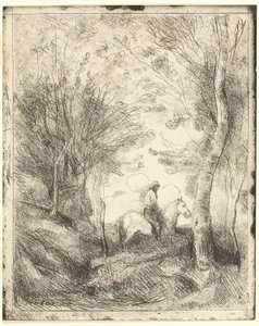 Ormandaki Binici, büyük tabak by Jean Baptiste Camille Corot
