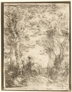 Ormandaki Binici, küçük tabak by Jean Baptiste Camille Corot