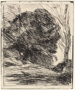 Bir dağ yamacındaki ağaçlar by Jean Baptiste Camille Corot