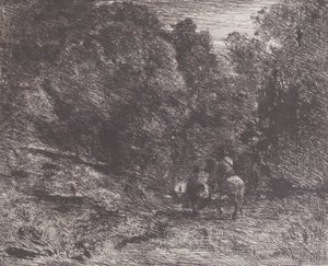 Bir Ormanda İki Gezgin Ormandaki Binici ve Yaya, 1854. by Jean Baptiste Camille Corot