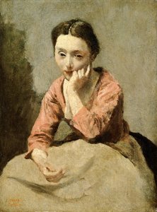 Pembe Bluzlu Kadın (tuval üzerine yağlı boya) by Jean Baptiste Camille Corot