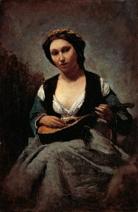 Mandolinli Kadın, Jean-Baptiste-Camille Corot (1796-1875). by Jean Baptiste Camille Corot
