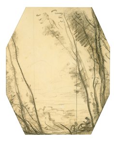 Woodland Sahnesi (dokuma kağıt üzerinde kömür, dut kağıdı ile kaplı) by Jean Baptiste Camille Corot