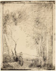 Ormanın Kenarında Genç Anne by Jean Baptiste Camille Corot