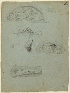 Bir Nişte Ayakta Figür ve Ugolino Grubu için Çalışmalar (rekto); Kalabalıkta Kırmızı Cüppeli Başrahip (verso) by Jean Baptiste Carpeaux