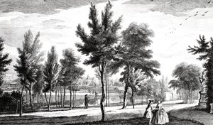 Helicon Baharından Elysian Tarlalarından Bir Görünüm, Stowe House Gardens, George Bickham tarafından oyulmuş, 1753