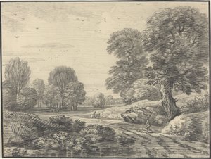 Ormanlık Bir Peyzajda Bir Yolda Yolcular by Jean Baptiste Claude Chatelain