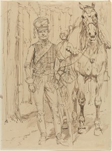 Bir Atın Önünde Bir Fransız Hussar by Jean Baptiste Edouard Detaille