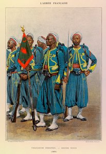Edouard Detaille (1848-1912) tarafından resmedilen Kaptan Jules Richard'ın Fransız Ordusunun türleri ve üniformaları: 1886'da Büyük Kıyafette Yerli Tirailleurs, Özel Koleksiyon by Jean Baptiste Edouard Detaille