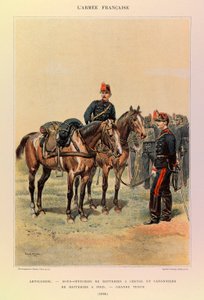 Types and uniforms of the French Armee of Captain Jules Richard, illustrated by Edouard Detaille (1848-1912): Artillery: Under-officers of batteries on horses and gunners of battery on foot in large attire in 1886, Private collection by Jean Baptiste Edouard Detaille
