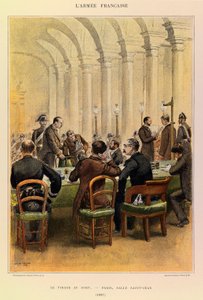 Types and uniforms of the French Armee of Captain Jules Richard, illustrated by Edouard Detaille (1848-1912): The draw in Paris, Salle Saint Jean in 1887, Private Collection by Jean Baptiste Edouard Detaille