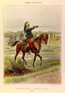 Types and uniforms of the French Armee of Captain Jules Richard, illustrated by Edouard Detaille (1848-1912): Officer of Dragons in maneuver suit in 1885, Private Collection by Jean Baptiste Edouard Detaille