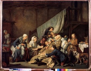 "" Evlada Dindarlık ya da Çocukları Tarafından Kurtarılan Felçli "" (Filial Dindarlık (Paralitik)) Tablo Jean Baptiste Greuze (1725-1805) 1763 Dim. 115x146 cm Hermitage Müzesi, Sankt Petersburg by Jean Baptiste Greuze