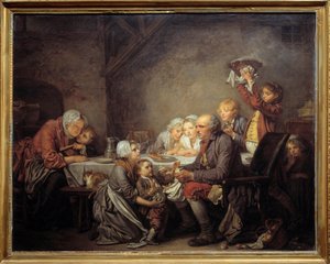 Kralların pastası Epiphany şöleninde pastayı paylaşan bir aile. Jean Baptiste Greuze (1725-1805) 1774 Sun tarafından tablo. 0,72x0,91 m Montpellier müzesi Fabre by Jean Baptiste Greuze