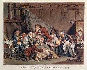 Çocuklarının Yardım Ettiği Felçli Adam, Alix tarafından kazınmış, 1800 dolayları by Jean Baptiste Greuze