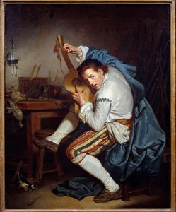Gitarist ya da av dönüşünde gitarını bağışlayan bir kuş Jean Baptiste Greuze (1725-1805) 18. yüzyıl Güneşi. 0,71x0,57 m Nantes, Güzel Sanatlar Müzesi by Jean Baptiste Greuze