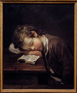 Tembel küçük olan. Kitabını çeviren genç bir çocuğun portresi. Jean Baptiste Greuze