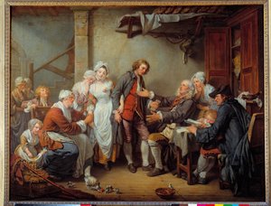 Köy muhtarı Gelinin babası, tacı damadına verir. Jean Baptiste Greuze