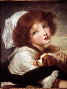 Küçük Köpekli Genç Kız Tablosu Jean Baptiste Greuze (1725-1805) 18. yüzyıl Paris, Musee Cognacq Jay.