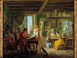 Ressamın atölyesi Resim Jean Baptiste Lallemand (1710-1803) 18. yüzyıl Dijon, Güzel Sanatlar Müzesi