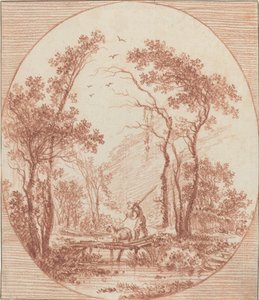 Bir Çiftçi ve Bir Koyun Rustik Bir Köprüden Geçiyor by Jean Baptiste Le Prince