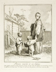 Evli Kadın ve Çocukları, Kuzey Halklarının Çeşitli Giysilerinden Beşinci Tabak by Jean Baptiste Le Prince