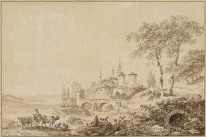 Müstahkem Bir Kasabanın Önündeki Manzaradaki Çobanlar by Jean Baptiste Le Prince