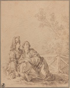 Manzarada Oturan İki Rus by Jean Baptiste Le Prince