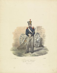 Topçu, 1820-1825 Nederlandsche Infanterie Artillerie Nat.le Mil.tie Kanonnier (nesne üzerindeki başlık) Hollanda Krallığı