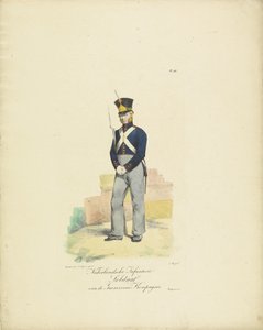 Asker Garnizon Bölüğü, 1820-1825 Garnizon Bölüğünün Hollandalı Piyade Askeri (nesne üzerindeki başlık) Hollanda Krallığı'nın askeri kostümleri. Ekselansları Willem van Bylandt'a ithaf edilmiştir (nesne üzerine seri başlığı)