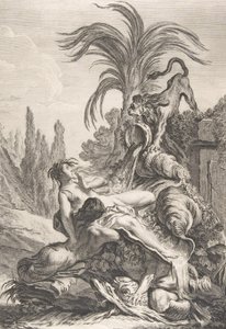 Korkmuş Naiad Dağınık bir Naiad, bir aslan gördüğünde korkuyla geri tepiyor, ca. 1740., by Jean Baptiste Marie Pierre