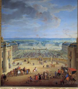 Versailles kalesinden görülen, mermer avludan alınan Les Ecuries, Françoise d