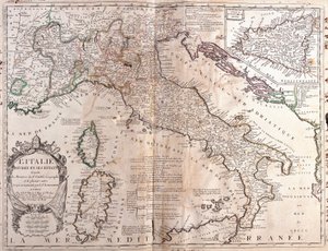 Korsika, Sardunya ve Sicilya ile İtalya Haritası (Gravür