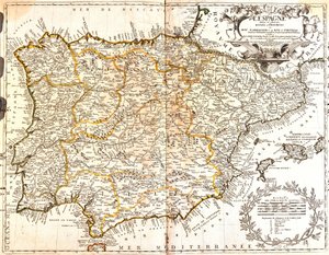 İspanya ve Portekiz Haritası (Gravür by Jean-Baptiste Nolin