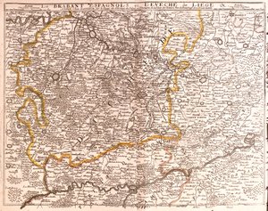 İspanyol Brabant (Flaman ve Valon Brabant) ve Liege (Belçika) piskoposluk haritası (Gravür by Jean-Baptiste Nolin